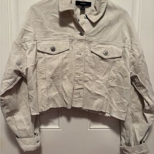 Forever 21 Cream Cropped Jean Jacket